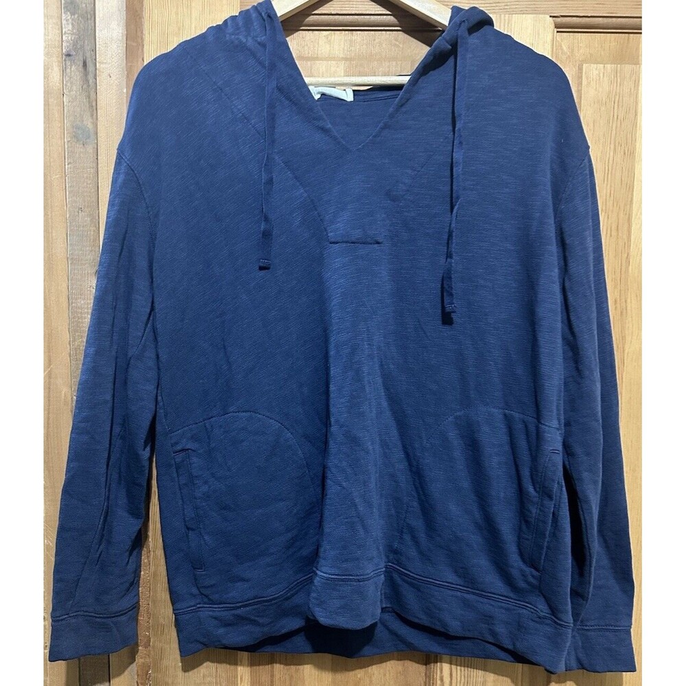 Haven Well Within Knit Hooded Sweater Size Medium Linen Cotton Blend Blue